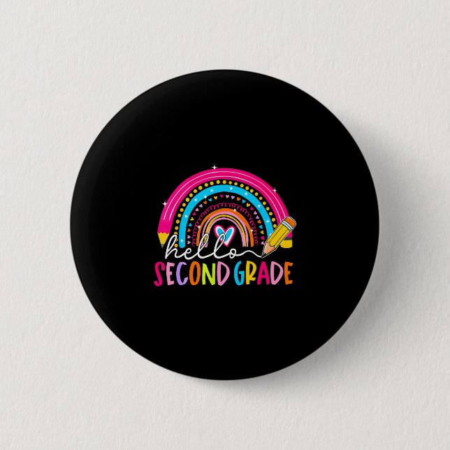 Back to school hello 2nd second grade rainbow 6 cm round badge (Front)