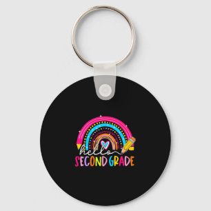 Back to school hello 2nd second grade rainbow key ring
