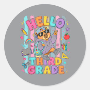 Back To School Hello 3rd Grade Capybara Third Classic Round Sticker