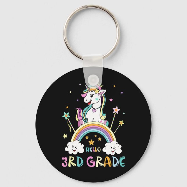 Back To School Hello 3rd Grade Rainbow Unicorn Tea Key Ring (Front)