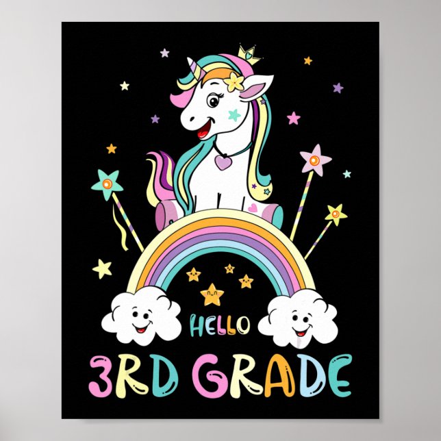 Back To School Hello 3rd Grade Rainbow Unicorn Tea Poster (Front)