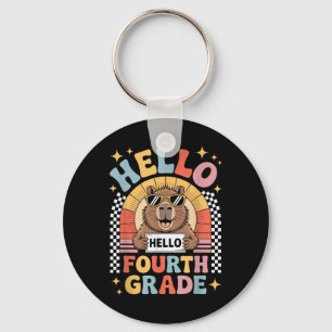 Back To School Hello 4th Grade Capybara Fourth Gra Key Ring