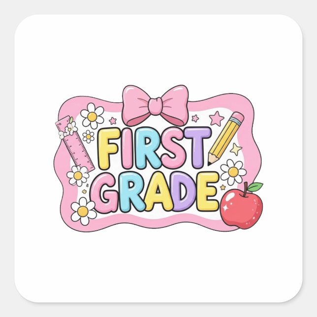 Back To School Hello First Grade Team 1st Grade Square Sticker (Front)