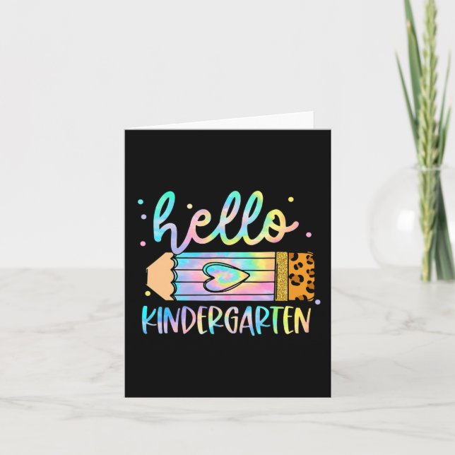 Back To School Hello Kindergarten Leopard Tie Dye  Card (Front)