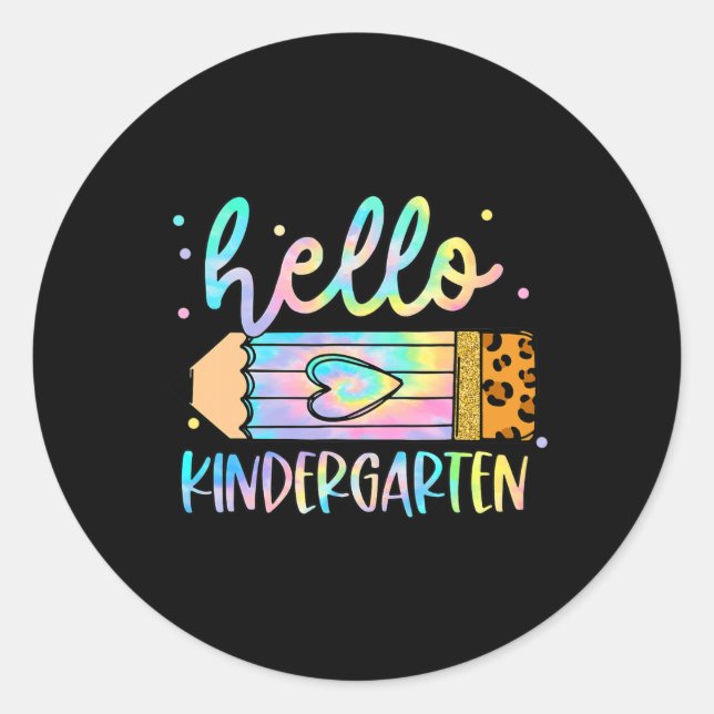 Back To School Hello Kindergarten Leopard Tie Dye  Classic Round Sticker (Front)