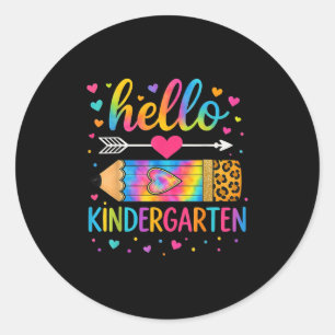 Back To School Hello Kindergarten Leopard Tie Dye  Classic Round Sticker