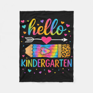 Back To School Hello Kindergarten Leopard Tie Dye  Fleece Blanket