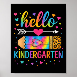 Back To School Hello Kindergarten Leopard Tie Dye Poster