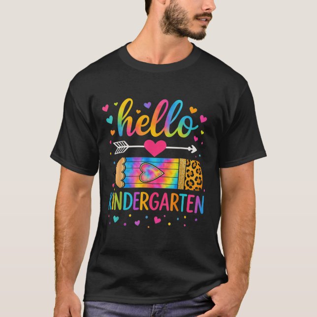 Back To School Hello Kindergarten Leopard Tie Dye  T-Shirt (Front)