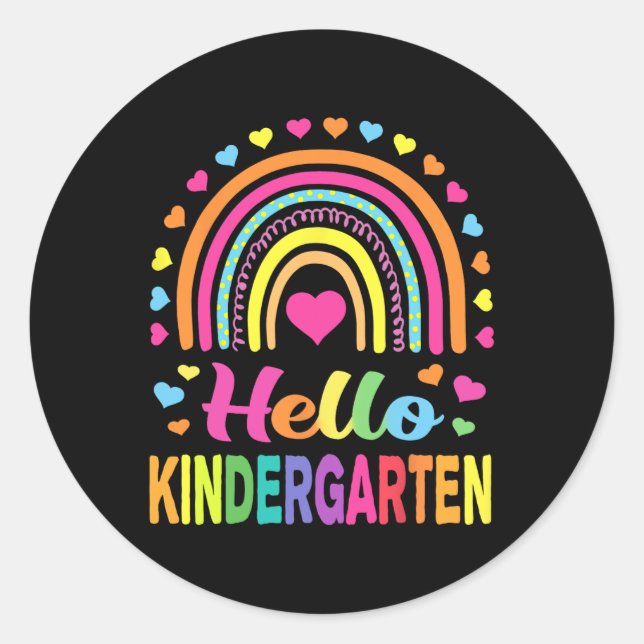 Back to School Hello Kindergarten Squad Teachers W Classic Round Sticker (Front)