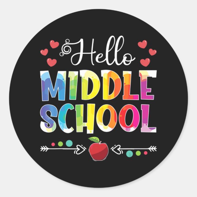 Back To School Hello Middle School Girls Boys Tied Classic Round Sticker (Front)