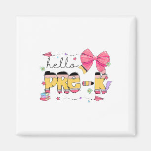Back To School Hello Pre-k Teacher Coquette Pencil Magnet