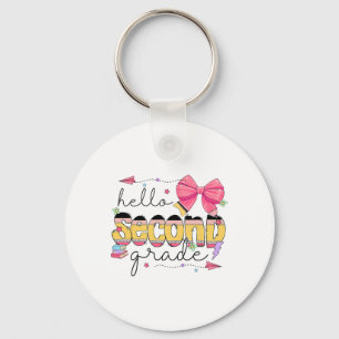 Back To School Hello Second Grade Teacher Coquette Key Ring