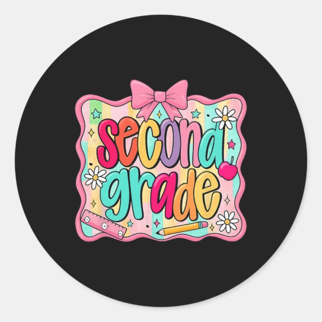 Back To School Hello Second Grade Team 2nd Grade  Classic Round Sticker (Front)