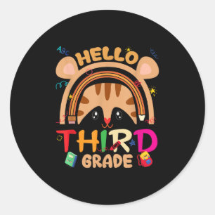 Back To School Hello Third Grade Rainbow Tiger Boy Classic Round Sticker