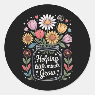 Back To School Helping Little Minds Grow Cute Flor Classic Round Sticker