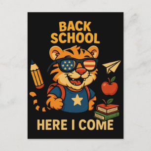 Back To School Here I Come Cute Tiger Postcard