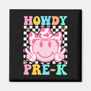Back To School Howdy Pre-k Cute Western Cowboy Cow Magnet