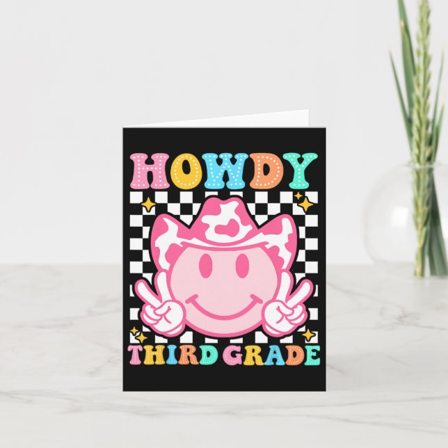 Back To School Howdy Third Grade Western Cowboy Co Card (Front)