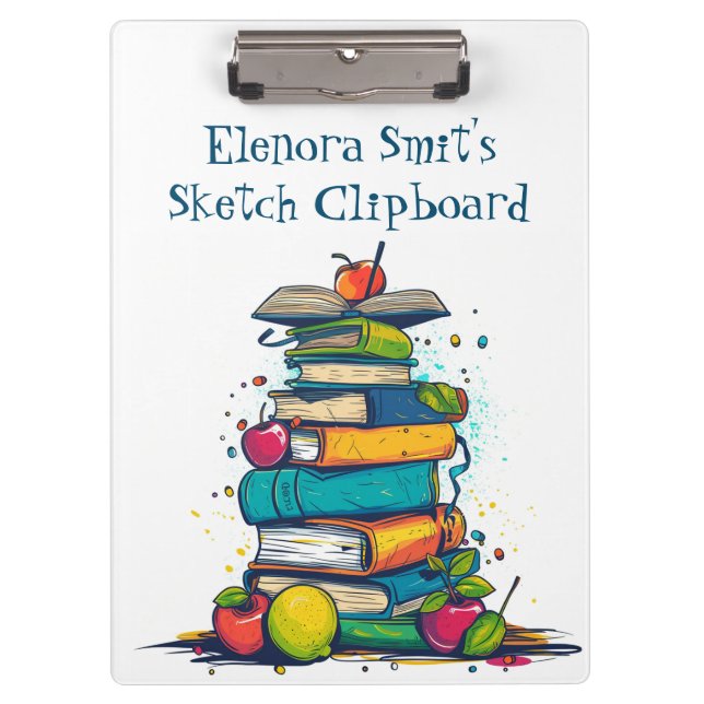 Back To School I Watercolor Books Clipboard (Front)