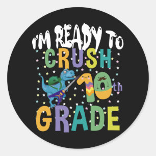 Back To School I'm Ready To Crush 10th Grade Dino Classic Round Sticker