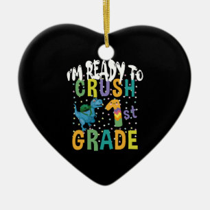 Back To School I'm Ready To Crush 1st Grade Dino Ceramic Ornament