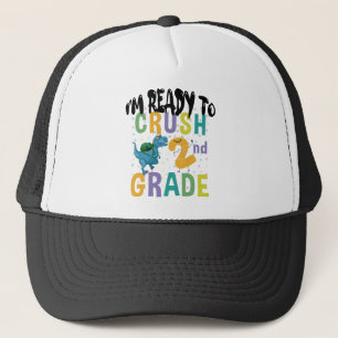 Back To School I'm Ready To Crush 2nd Grade Dino Trucker Hat