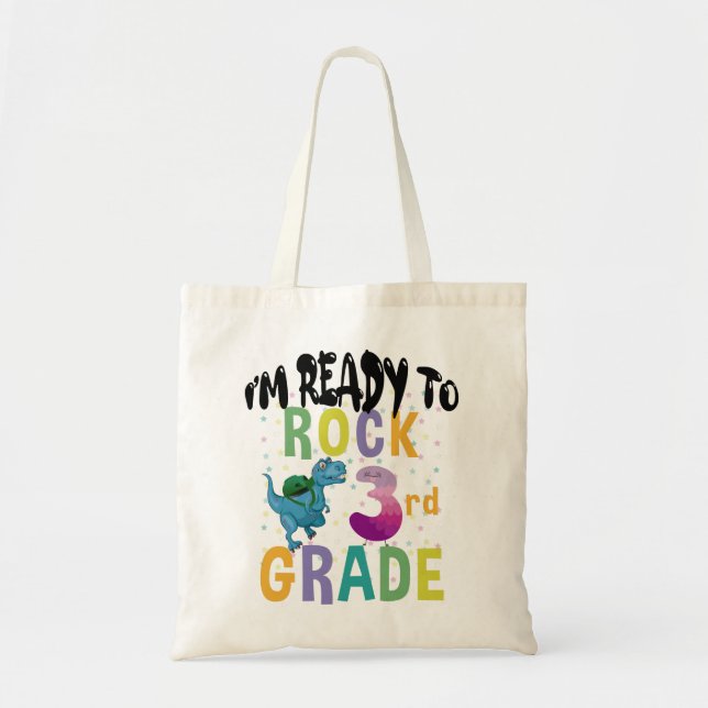 Back To School I'm Ready To Crush 3rd Grade Dino Tote Bag (Front)