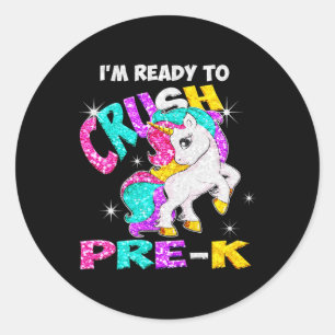 Back to School I'm ready to crush Pre-K Unicorn Classic Round Sticker