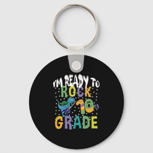 Back To School I'm Ready To Rock 10th Grade Dino Key Ring