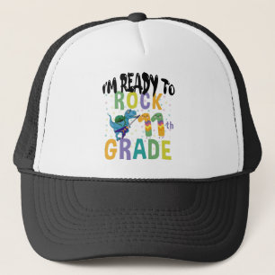 Back To School I'm Ready To Rock 11th Grade Dino Trucker Hat