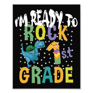Back To School I'm Ready To Rock 1st Grade Dino Photo Print