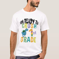 Back To School I'm Ready To Rock 1st Grade Dino