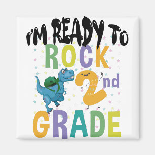 Back To School I'm Ready To Rock 2nd Grade Dino Magnet