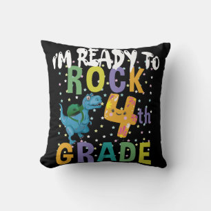 Back To School I'm Ready To Rock 4th Grade Dino Cushion