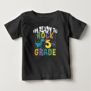 Back To School I'm Ready To Rock 5th Grade Dino Baby T-Shirt