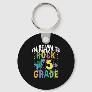 Back To School I'm Ready To Rock 5th Grade Dino Key Ring