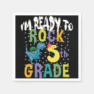 Back To School I'm Ready To Rock 5th Grade Dino Napkin