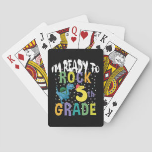Back To School I'm Ready To Rock 5th Grade Dino Playing Cards