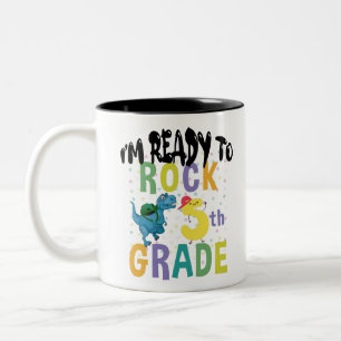 Back To School I'm Ready To Rock 5th Grade Dino Two-Tone Coffee Mug