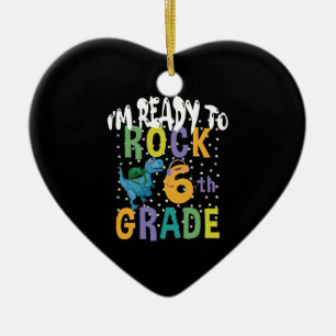 Back To School I'm Ready To Rock 6th Grade Dino Ceramic Ornament