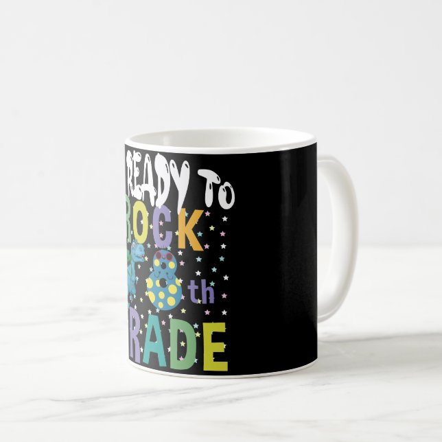 Back To School I'm Ready To Rock 8th Grade Dino Coffee Mug (Front Right)