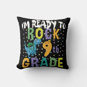 Back To School I'm Ready To Rock 9th Grade Dino Cushion