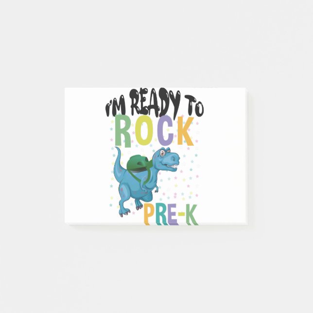 Back To School I'm Ready To Rock Pre-K Dinosaur Post-it Notes (Front)