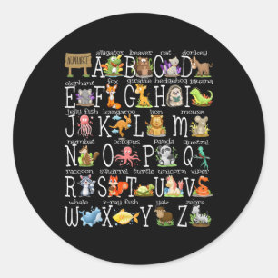 Back To School Kids Cute Animals A-z Alphabet Abcs Classic Round Sticker