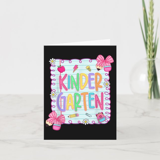 Back To School Kindergarten Coquette Pencil Bow Te Card (Front)