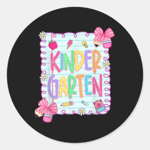 Back To School Kindergarten Coquette Pencil Bow Te Classic Round Sticker