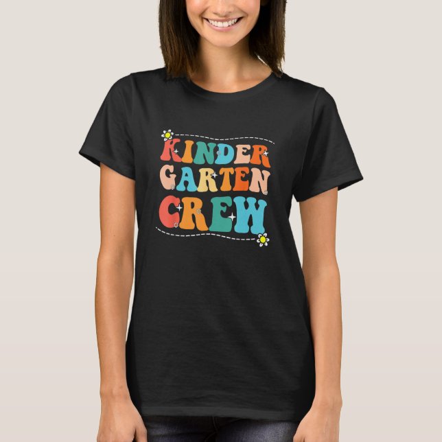 Back To School Kindergarten Crew Groovy Retro Teac T-Shirt (Front)