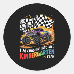 Back To School Kindergarten Monster Truck First Da Classic Round Sticker
