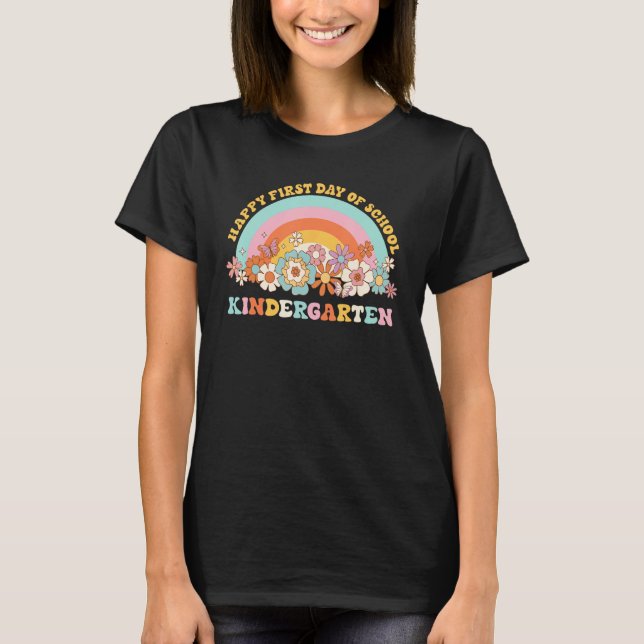 Back To School Kindergarten Retro Groovy Rainbow T T-Shirt (Front)
